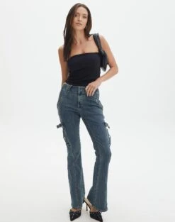 Mid Rise Denim Cargo Jean -Swoon Fashion lilo low rise denim cargo coyote blue front jd109688dnm 2