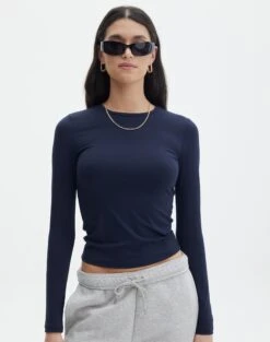 Tailored Wide Leg Ponte Pant -Swoon Fashion limmy slinky longsleeve navy blazer front tl55301pch 2