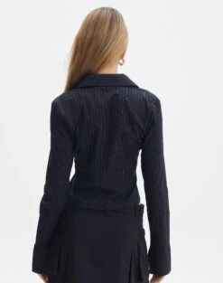 Pinstripe Button Up Shirt -Swoon Fashion lindy button up black pinstripe back bl128216pin