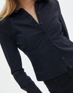Pinstripe Button Up Shirt -Swoon Fashion lindy button up black pinstripe imageback bl128216pin