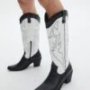 Western Two Tone Faux Leather Embossed Boot -Swoon Fashion lola cowboy boot blackwhite front sh53399tt 9