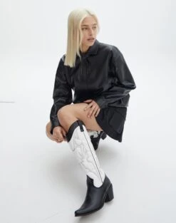 Swoon Fashion -Swoon Fashion lola cowboy boot blackwhite full sh53399tt