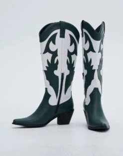Western Two Tone Faux Leather Embossed Boot -Swoon Fashion lola cowboy boot greenwhite detail sh53399tt