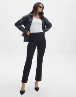 Mid Rise Pinstripe Wide Leg Pant -Swoon Fashion lolo low rise kick flare black pinstripe front pw83861stp 1