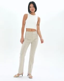 Mid Rise Striped Relaxed Leg Pant -Swoon Fashion lolo low rise kick flare sand stripe front pw83861stp