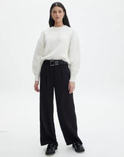 Tie Waist Linen Pant -Swoon Fashion lorence tailored pant black front pw69506pln 12