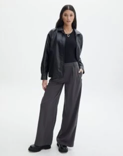 Tailored Pinstripe V Neck Vest -Swoon Fashion lorence tailored pant charcoal front pw69506pln 3