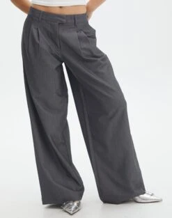 Mid Rise Wide Leg Pant -Swoon Fashion loretta wide leg pant charcoal marle full pw51730pln
