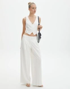 Mid Rise Wide Leg Pant -Swoon Fashion loretta wide leg pant milk front pw51730pln