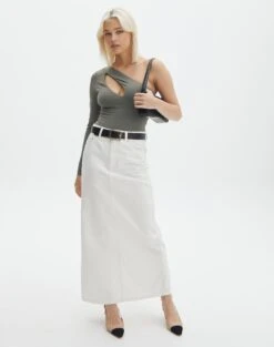 Supersoft One Shoulder Long Sleeve Cut Out Bodysuit -Swoon Fashion lua asymmetric cut out bodysuit cypress full tb116518pch