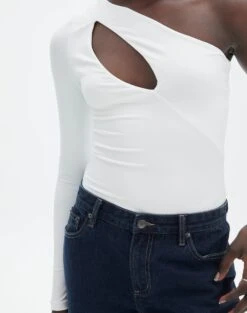 Supersoft One Shoulder Long Sleeve Cut Out Bodysuit -Swoon Fashion lua asymmetric cut out bodysuit milk imageback tb116518pch