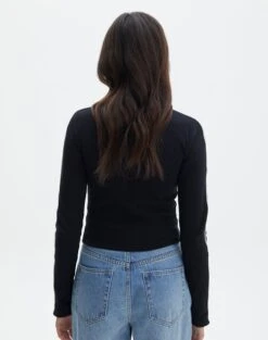 Contrast Stitch Long Sleeve Top -Swoon Fashion mac contrast bind top blackwhite back tl54279rib