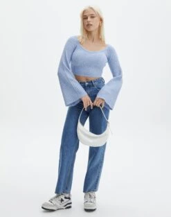 Off Shoulder Long Sleeve Cropped Knit -Swoon Fashion mariah v neck rib top icecap full kl98427rrec