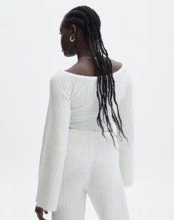 Off Shoulder Long Sleeve Cropped Knit -Swoon Fashion mariah v neck rib top milk back kl98427rrec