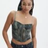 Printed Mesh Crop Corset Top -Swoon Fashion mika mesh corset cypress waters front ut113858prt 2
