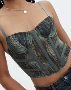 Printed Mesh Crop Corset Top -Swoon Fashion mika mesh corset cypress waters imageback ut113858prt