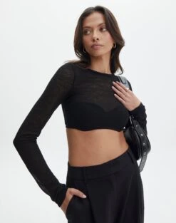 Sheer Backless Long Sleeve Crop Top