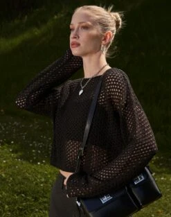 Knit Mesh Long Sleeve Top -Swoon Fashion millie mesh net black detail kl124087knt