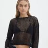 Knit Mesh Long Sleeve Top 2 Knit Mesh Long Sleeve Top -Swoon Fashion millie mesh net black front kl124087knt