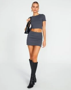 Trim Detail High Waist Velour Mini Skirt -Swoon Fashion minka supersoft mini skirt shadow dancer front ss54706pln 1