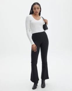 Mid Rise Striped Relaxed Leg Pant -Swoon Fashion minogue high rise flare ponte black pinstripe front pw52146str