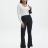 Pinstripe High Rise Flared Ponte Pant -Swoon Fashion minogue high rise flare ponte black pinstripe front pw52146str 3