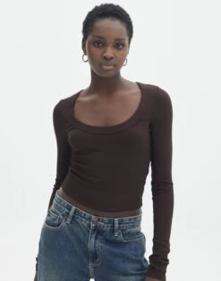 Scoop Neck Long Sleeve Crop Top -Swoon Fashion mylie wide rib scoop its soy cute front tl111290vis