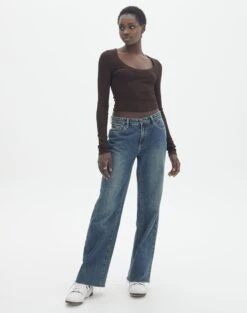 Scoop Neck Long Sleeve Crop Top -Swoon Fashion mylie wide rib scoop its soy cute full tl111290vis