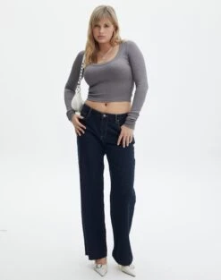 Scoop Neck Long Sleeve Crop Top -Swoon Fashion mylie wide rib scoop keep your coal full tl111290vis