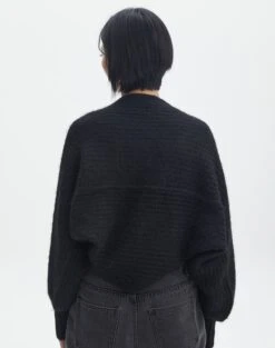 Balloon Sleeve Rib Knit Shrug -Swoon Fashion naomi cosy shrug black back kc106720knt