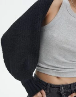 Balloon Sleeve Rib Knit Shrug -Swoon Fashion naomi cosy shrug black imageback kc106720knt