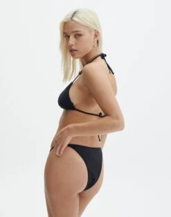 Strappy Ruched Bikini Bottom -Swoon Fashion naomi side strap black front ga128386rpln 2