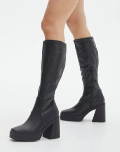 Croc Faux Leather Wedge -Swoon Fashion nava knee high boot black front sh98229pu 12