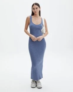 Strapless Denim Midi Dress -Swoon Fashion nia knit dress moby dick front kd109815knt 5