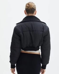 Cropped Puffer Jacket -Swoon Fashion noor cropped funnel puffer black back cs91682puf