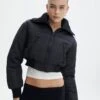 Cropped Puffer Jacket -Swoon Fashion noor cropped funnel puffer black front cs91682puf 4