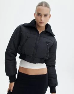 Washed Faux Leather Oversized Moto Jacket -Swoon Fashion noor cropped funnel puffer black front cs91682puf 6