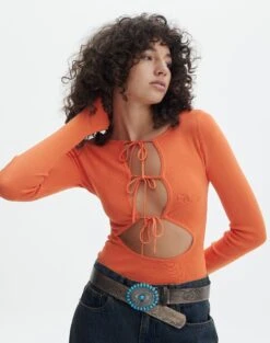 Sheer Long Sleeve Knit Top -Swoon Fashion noreen knit bodysuit dont be koi front tb106478vn