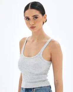 Cropped Cap Sleeve Knit Top -Swoon Fashion o bob strappy tank pale grey marle front tv55485orib