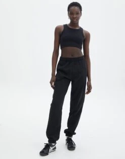 High Waisted Tailored Flare Pants -Swoon Fashion o edie sweat pant black front pw88374ocot 6