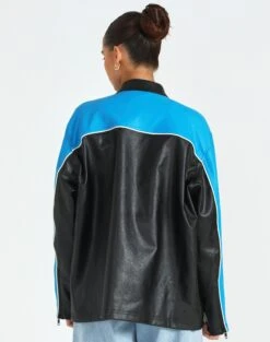 Faux Leather Oversized Moto Jacket -Swoon Fashion oatman oversized moto jacket colour block back jw101770pu