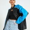 Faux Leather Oversized Moto Jacket -Swoon Fashion oatman oversized moto jacket colour block front jw101770pu 1