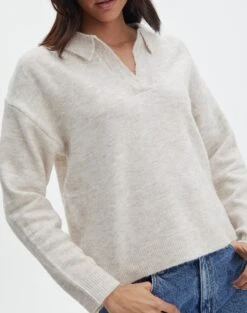 Long Sleeve Collared Knit -Swoon Fashion obisanya open neck neutral imageback kl78685rpol
