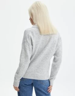 Long Sleeve Collared Knit -Swoon Fashion obisanya open neck pale grey marle back kl78685rpol