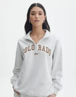 Oversized Embroidered Quarter Zip Sweater -Swoon Fashion olivia oversized quarter zip coloradosnow marle front tl97172oemb