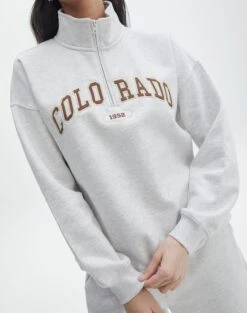 Oversized Embroidered Quarter Zip Sweater -Swoon Fashion olivia oversized quarter zip coloradosnow marle imageback tl97172oemb