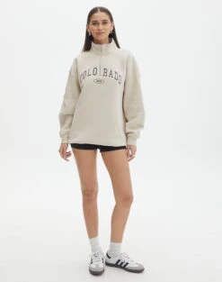 Oversized Embroidered Quarter Zip Sweater -Swoon Fashion olivia oversized quarter zip coloradowhat the shell full tl97172oemb