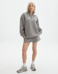 Oversized Embroidered Quarter Zip Sweater -Swoon Fashion olivia oversized quarter zip portland gunsmoke full tl97172oemb