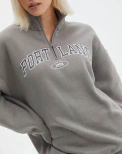Oversized Embroidered Quarter Zip Sweater -Swoon Fashion olivia oversized quarter zip portland gunsmoke imageback tl97172oemb