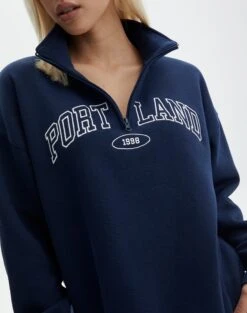 Oversized Embroidered Quarter Zip Sweater -Swoon Fashion olivia oversized quarter zip portlandnaughtical imageback tl97172oemb
